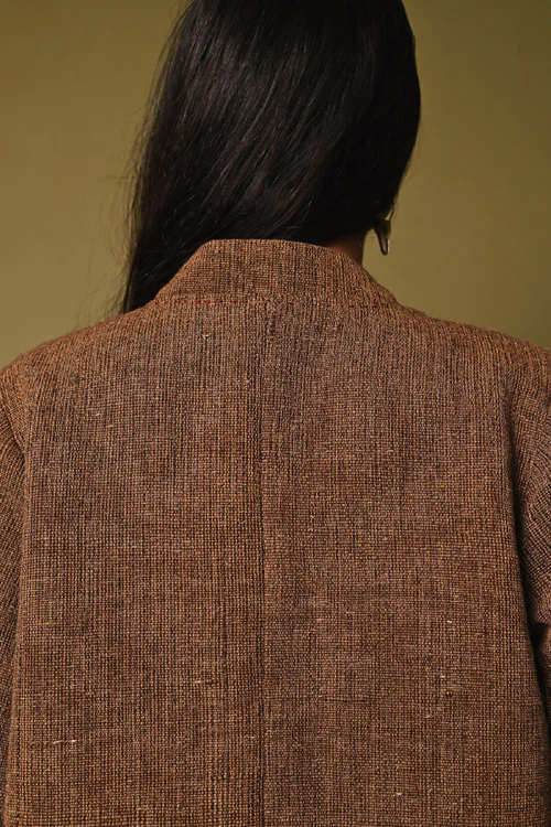 Rangsutra Handwoven Brown Full Sleeve Woolen Jacket - Image 5
