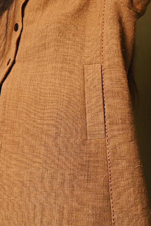 Rangsutra Mustard Handwoven Long Woolen Jacket - Image 2
