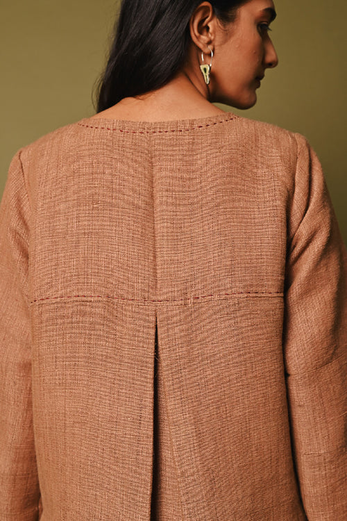 Rangsutra Pink Handwoven Round Neck Woolen Jacket - Image 5