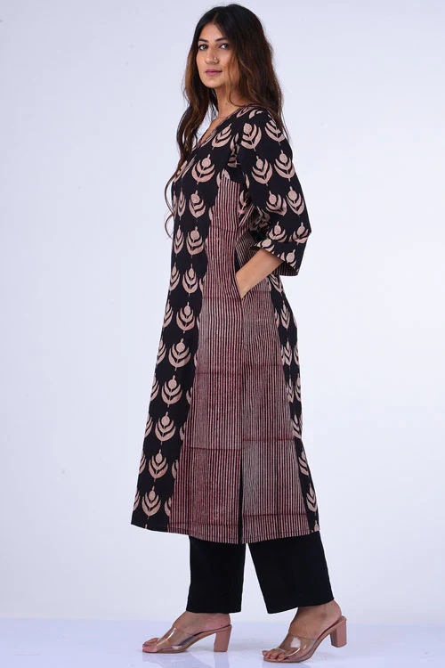 Dharan " Black Kali Kurta"Black Block Printed Kurta - Image 3