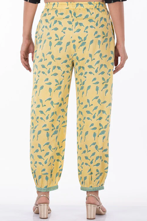 Dharan "Bloosom Dogri Pants" Yellow Block Printed Pants - Image 2