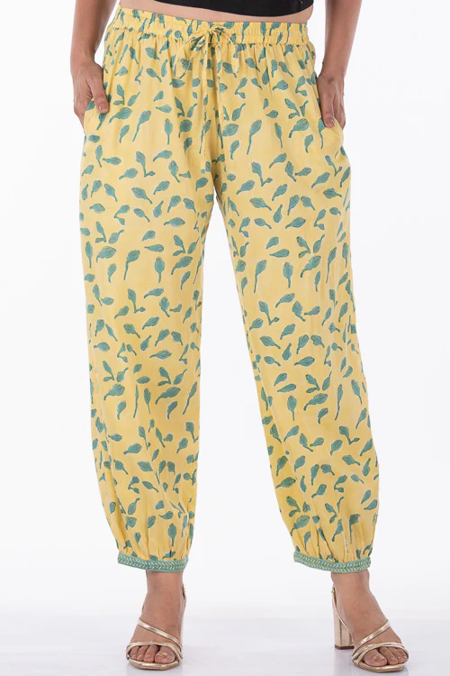 Dharan "Bloosom Dogri Pants" Yellow Block Printed Pants - Image 3