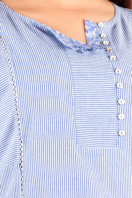Dharan 'Blue Stripe Re Sana Kurta' Blue Woven Printed Kurta - Image 3