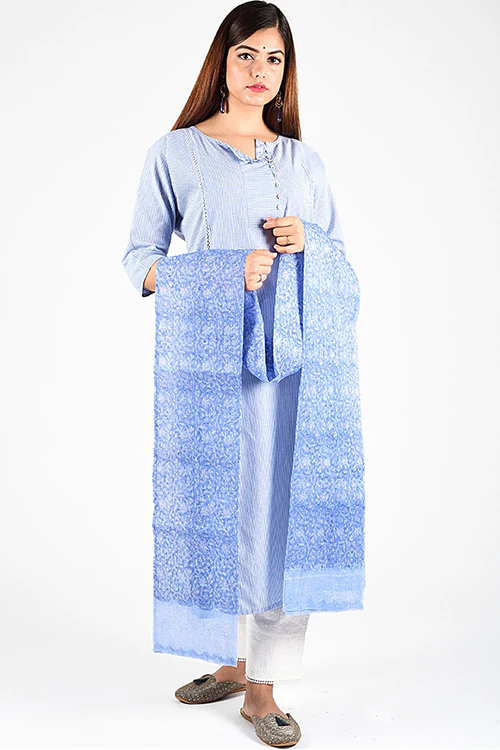 Dharan 'Blue Stripe Re Sana Kurta' Blue Woven Printed Kurta - Image 5