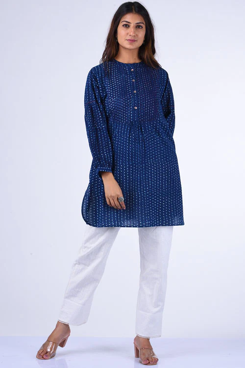 Dharan "Bundki Kurti" Blue Block Printed Top - Image 3