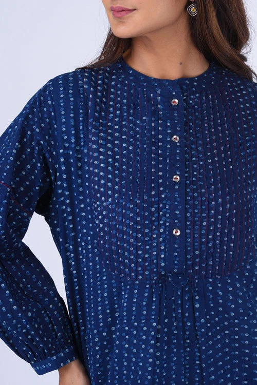Dharan "Bundki Kurti" Blue Block Printed Top - Image 4