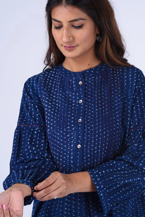 Dharan "Bundki Kurti" Blue Block Printed Top - Image 5