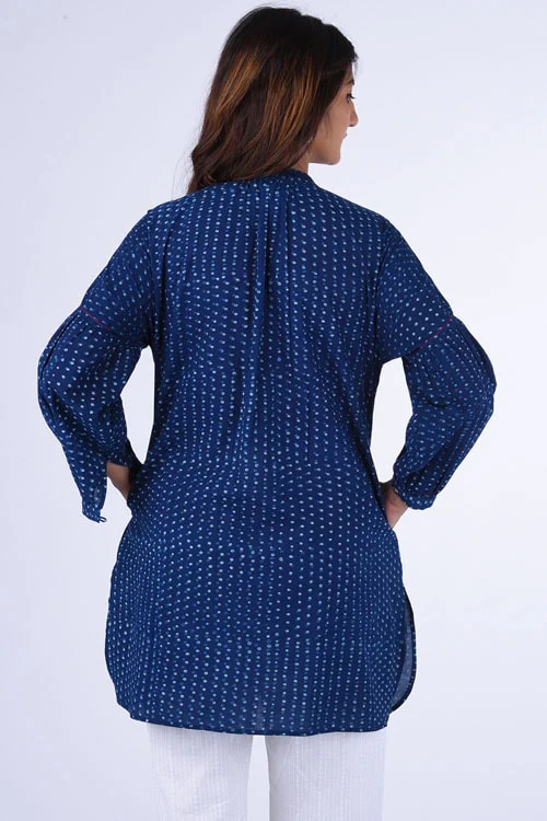 Dharan "Bundki Kurti" Blue Block Printed Top - Image 6