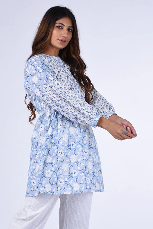Dharan "Chandni Top" Blue Block Printed Top - Image 3