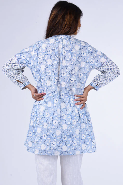 Dharan "Chandni Top" Blue Block Printed Top - Image 4