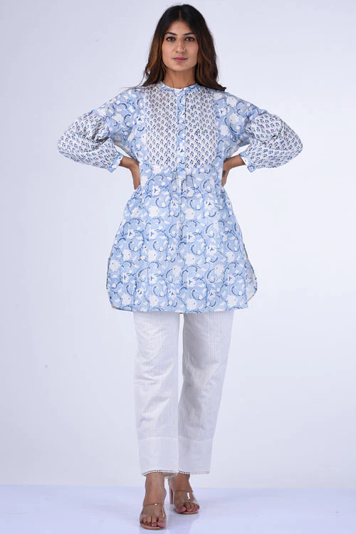 Dharan "Chandni Top" Blue Block Printed Top - Image 5