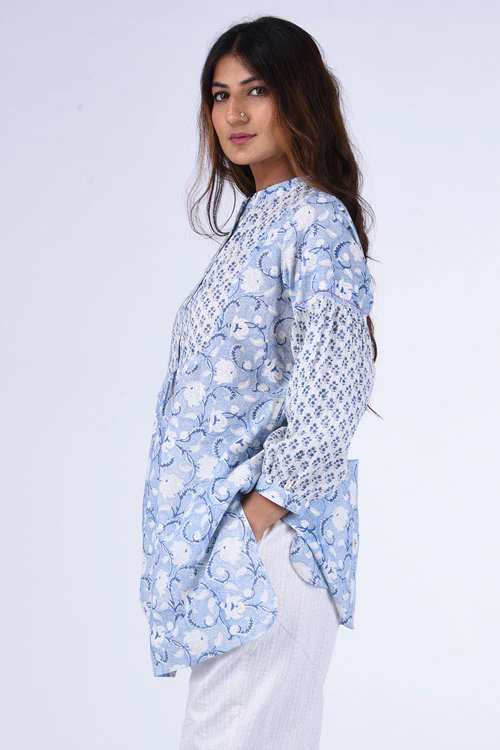 Dharan "Chandni Top" Blue Block Printed Top - Image 6