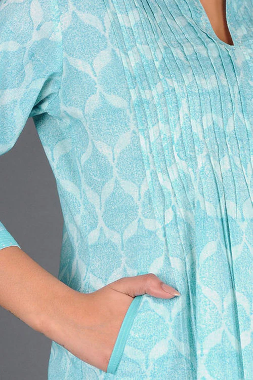 Dharan 'Charchara Print Pintuck Kurta' Blue Block Printed Kurta - Image 3