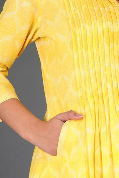 Dharan 'Charchara Print Pintuck Kurta' Yellow Block Printed Kurta - Image 3