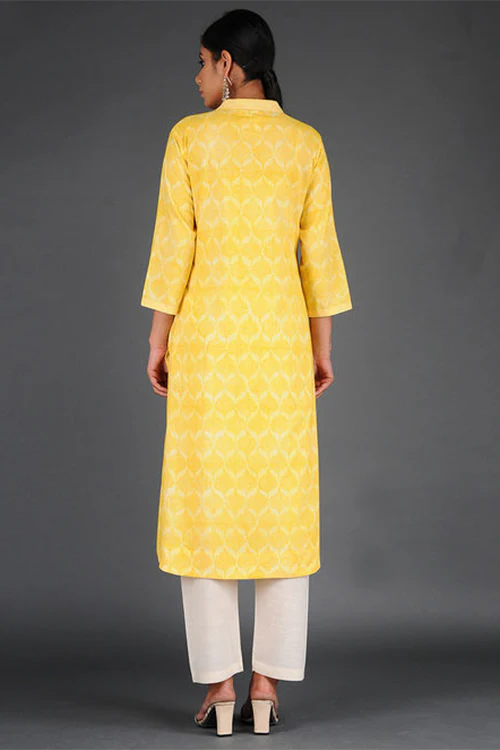 Dharan 'Charchara Print Pintuck Kurta' Yellow Block Printed Kurta - Image 4