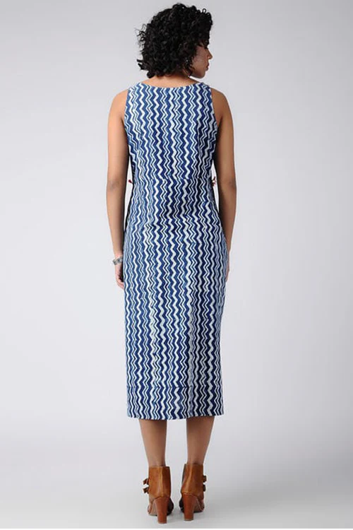 Dharan Dabu 'Zig-zag Print Dress' Indigo Block Printed Dress - Image 4