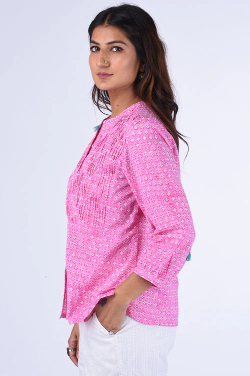 Dharan "Dilli Top" Pink Block Printed Top - Image 3