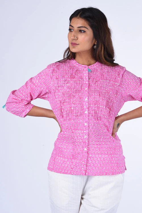 Dharan "Dilli Top" Pink Block Printed Top - Image 4