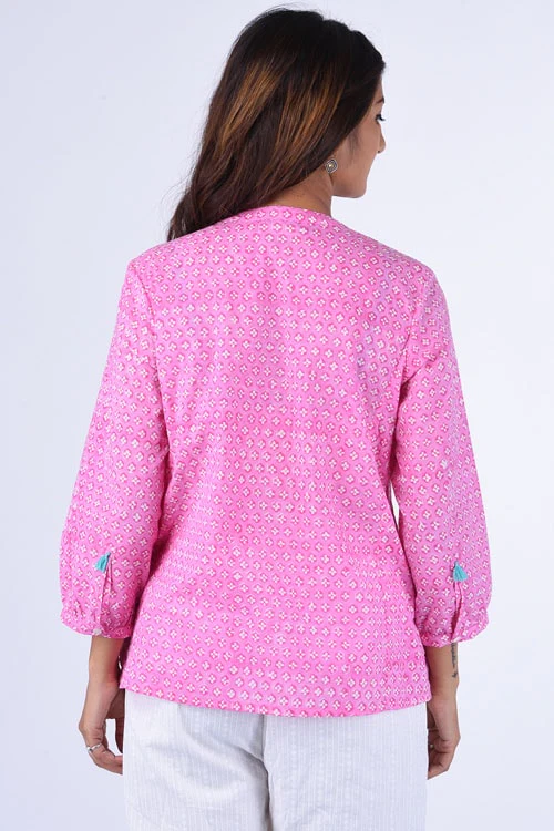 Dharan "Dilli Top" Pink Block Printed Top - Image 5