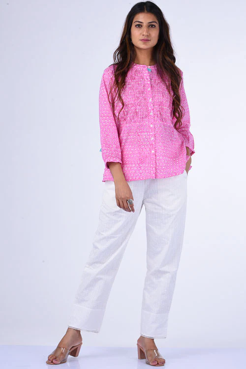 Dharan "Dilli Top" Pink Block Printed Top - Image 6