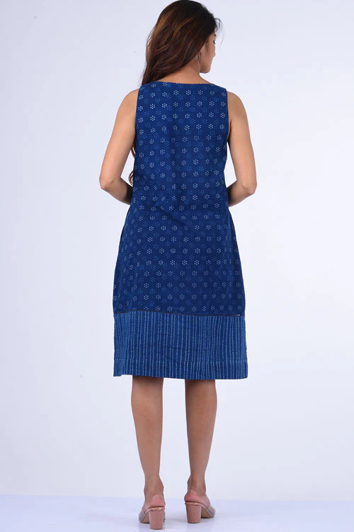 Dharan "Ditsy Dress" Indigo Block Printed Dress - Image 3