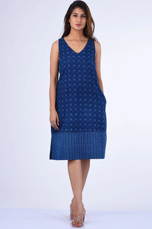 Dharan "Ditsy Dress" Indigo Block Printed Dress - Image 5