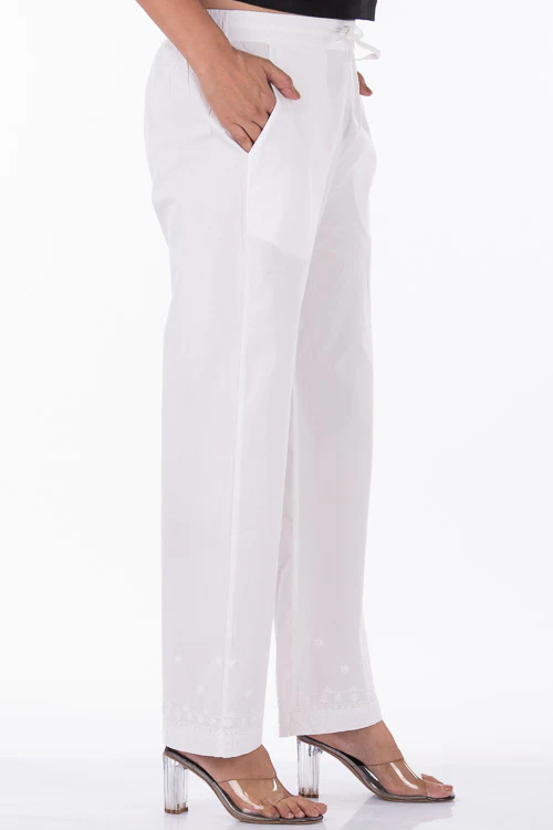 Dharan "Dori Pants" White Embroidered Straight Pants - Image 4