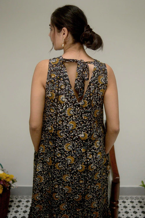 Dharan Hand Block Print "Black Jhalar Dress" - Image 3