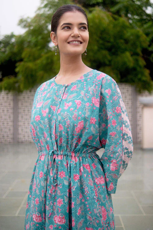 Dharan Hand Block Print "Blue Miko Kaftan" - Image 3