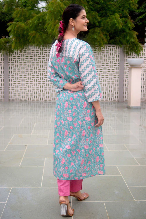 Dharan Hand Block Print "Blue Miko Kaftan" - Image 4