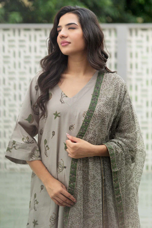 Dharan Hand Block Print "Grey Aura Suit Set" - Image 2
