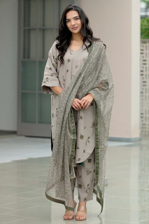 Dharan Hand Block Print "Grey Aura Suit Set" - Image 3
