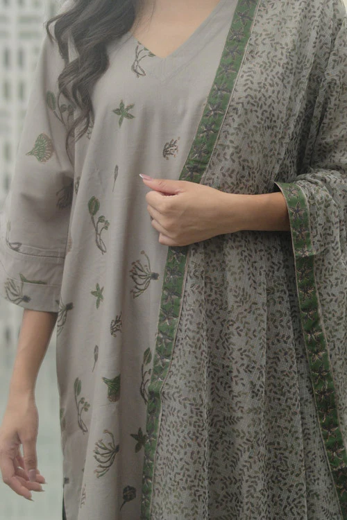Dharan Hand Block Print "Grey Aura Suit Set" - Image 4