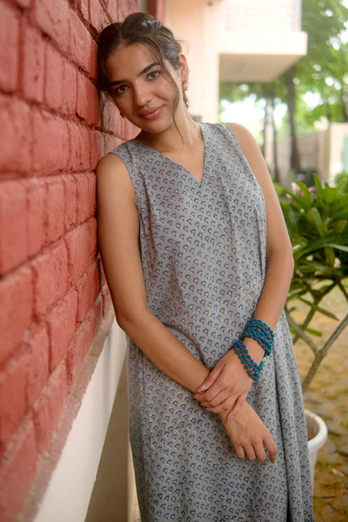 Dharan Hand Block Print "Grey Jhalar Dress" - Image 2