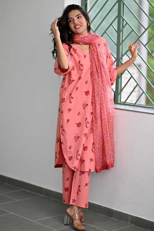 Dharan Hand Block Print "Peach Aura Suit Set" - Image 3