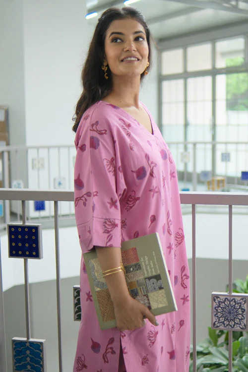 Dharan Hand Block Print "Pink Aura Suit Set" - Image 3