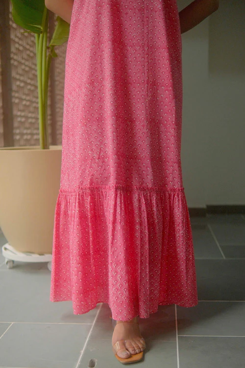 Dharan Hand Block Print "Pink Jhalar Dress" - Image 3