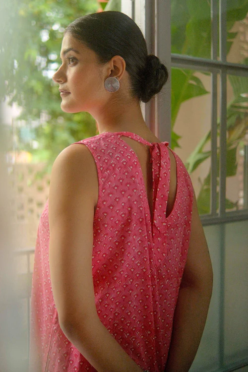 Dharan Hand Block Print "Pink Jhalar Dress" - Image 4