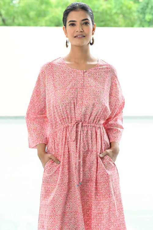 Dharan Hand Block Print "Pink Miko Kaftan" - Image 2