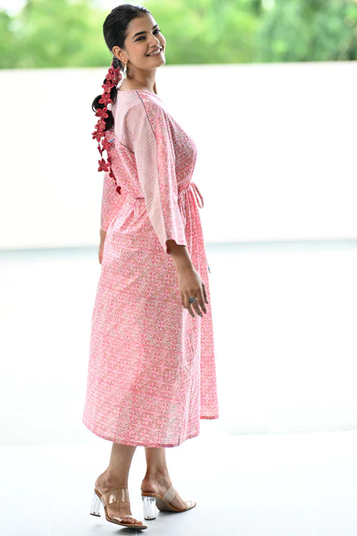 Dharan Hand Block Print "Pink Miko Kaftan" - Image 4