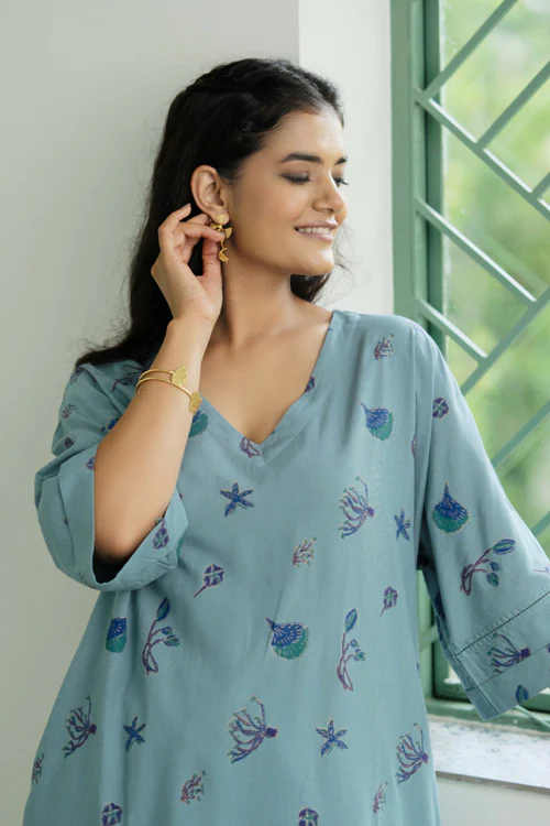 Dharan Hand Block Print "Teal Aura Suit Set" - Image 3