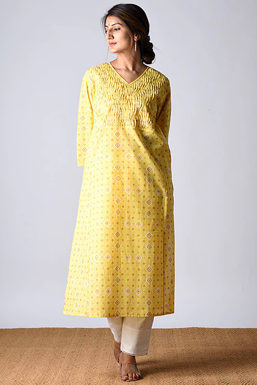 Dharan "Heera Kurta" Yellow Block Printed Kurta - Image 4