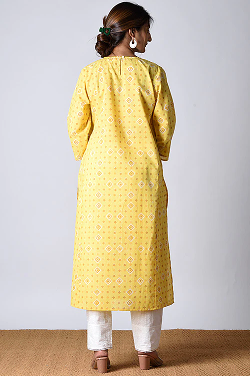 Dharan "Heera Kurta" Yellow Block Printed Kurta - Image 5