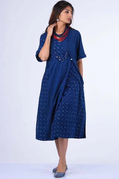 Dharan "Jama Dress" Indigo Block Printed Dress - Image 5
