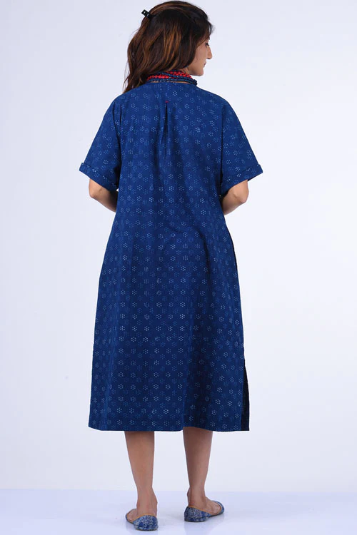 Dharan "Jama Dress" Indigo Block Printed Dress - Image 6