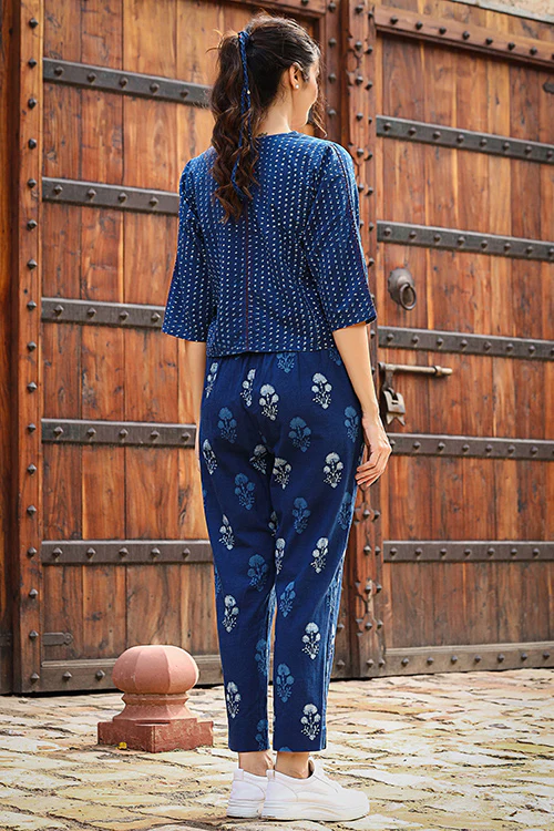 Dharan "Jimi Crop Top" Indigo Block Printed Top - Image 4