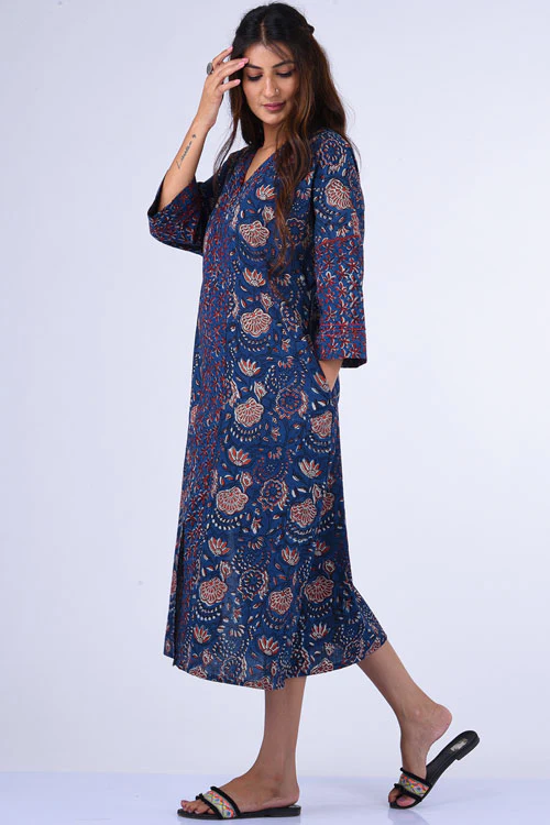Dharan "Kaafsa Kurta" Indigo Block Printed Kurta - Image 4