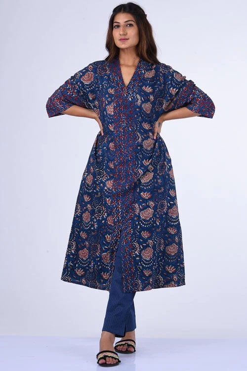 Dharan "Kaafsa Kurta" Indigo Block Printed Kurta - Image 5