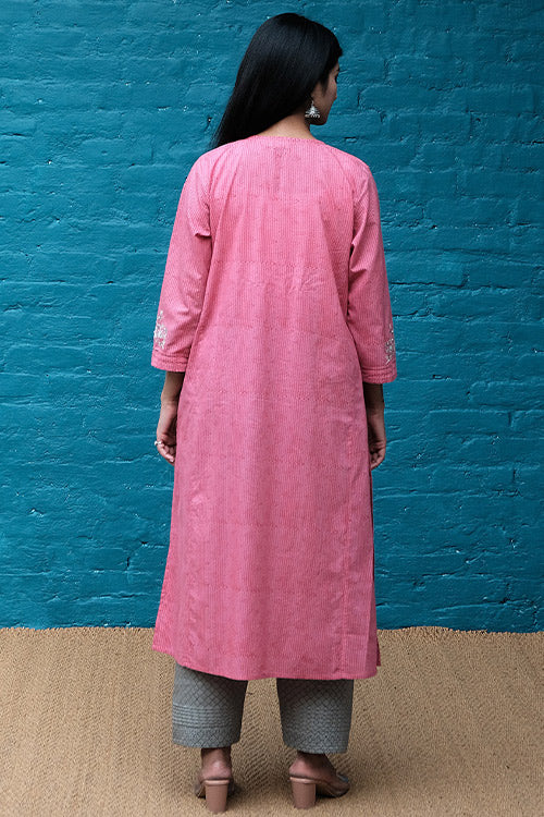 Dharan 'Embroidered Kalidar Kurta' Pink Block printed Kurta - Image 4