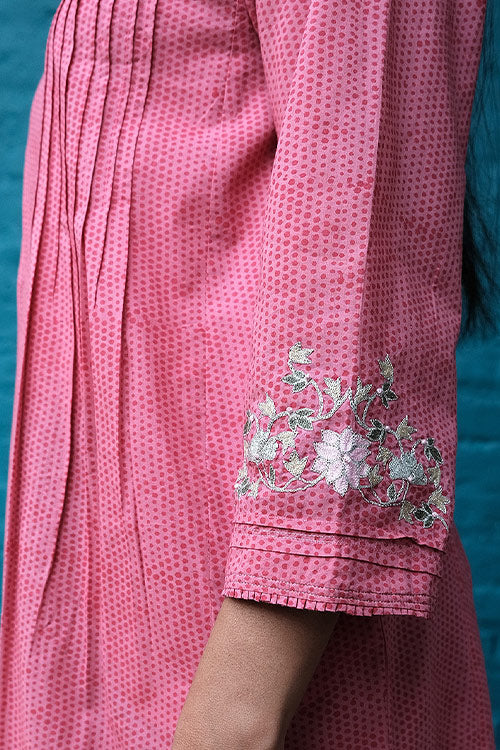 Dharan 'Embroidered Kalidar Kurta' Pink Block printed Kurta - Image 5